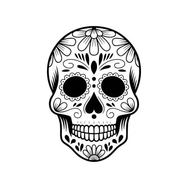 Meksika şeker kafatası tasviri. Ölüler günü. Dia de los muertos. Vektör illüstrasyonu