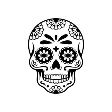Meksika şeker kafatası tasviri. Ölüler günü. Dia de los muertos. Vektör illüstrasyonu