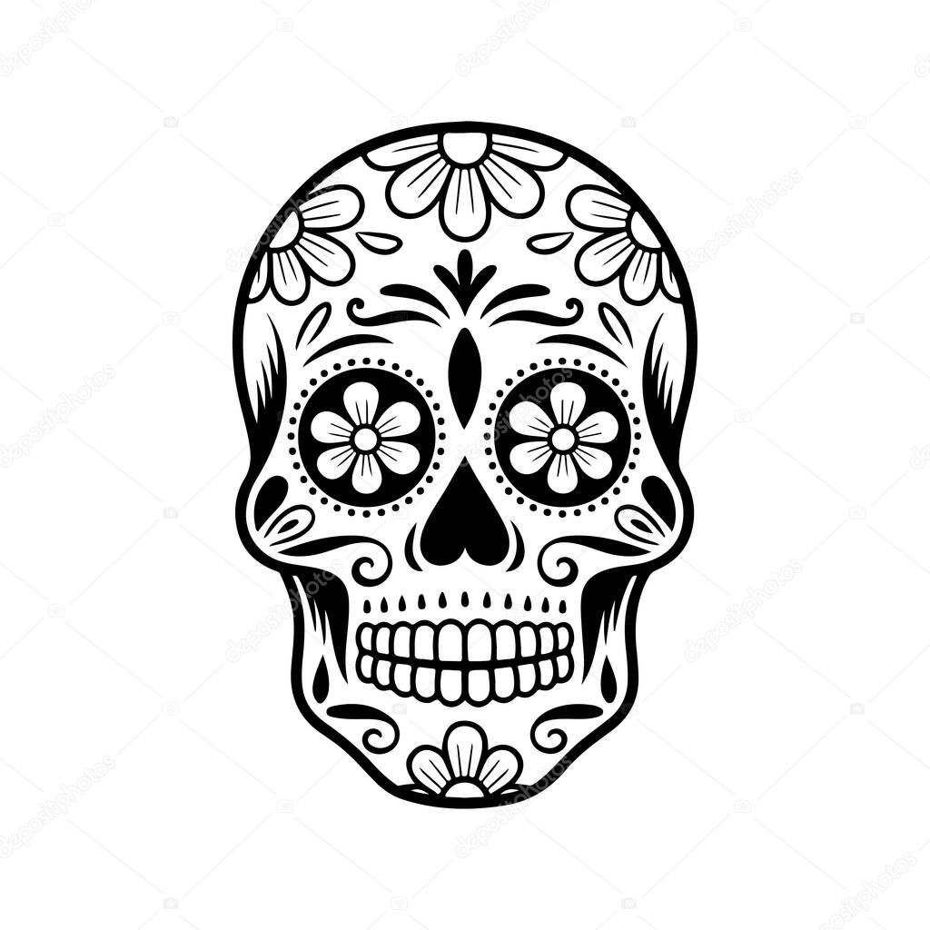 Illustration of mexican sugar skull. Day of the dead. Dia de los muertos. Vector illustration