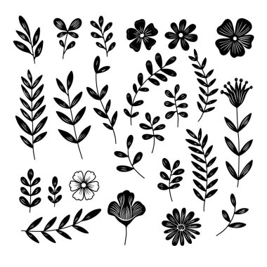 El yapımı yapraklar, dallar, çiçekler, yeşillikler. Pankart, işaret, poster ve dekorasyon için tasarım öğesi. Vektör illüstrasyonu