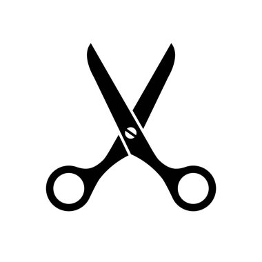 Makas tasviri. Beyaz arkaplanda makas çizimi. Logo, amblem ve işaret için tasarım elemanları. Vektör illüstrasyonu