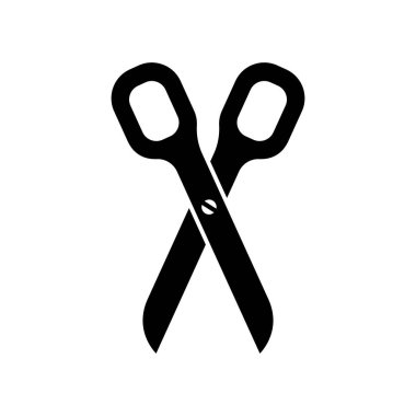 Makas tasviri. Beyaz arkaplanda makas çizimi. Logo, amblem ve işaret için tasarım elemanları. Vektör illüstrasyonu