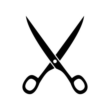 Makas tasviri. Beyaz arkaplanda makas çizimi. Logo, amblem ve işaret için tasarım elemanları. Vektör illüstrasyonu