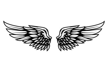 Vintage kanatları beyaz arka plan üzerinde izole. Logo, etiket, arma, işaret, marka işareti için tasarım öğeleri. Vektör çizim. 