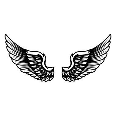 Wings in tattoo style isolated on white background. Design element for poster, t shit, card, emblem, sign, badge. Vector illustration