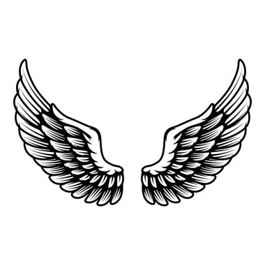 Wings in tattoo style isolated on white background. Design element for poster, t shit, card, emblem, sign, badge. Vector illustration
