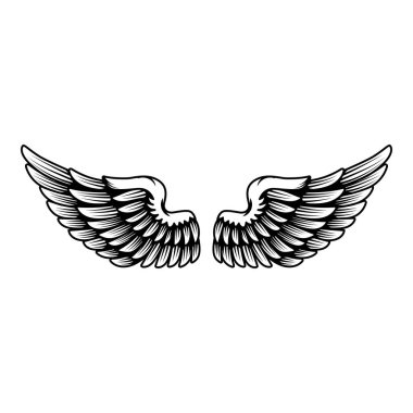 Wings in tattoo style isolated on white background. Design element for poster, t shit, card, emblem, sign, badge. Vector illustration