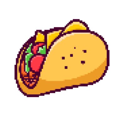 Beyaz arkaplanda pikselli taco izole edilmiş. Vektör illüstrasyonu