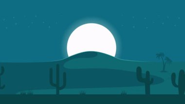 Animasyon karikatür arka planı. Çöl manzarasının kaktüslü hali. Paraleks efektli düz görüntü. yan görünüm