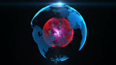 Soyut noktalı dünya küresinin animasyonu. Pankart, haber paylaşımları, sosyal medya dekorasyonu için tasarım ögesi.