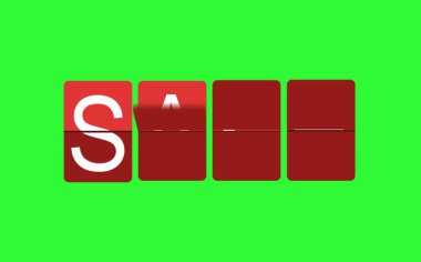 Satılık metin animasyonu ile fiske vurmak yeşil arka plan üzerinde etkisi.