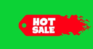 Satılık. Yeşil zemin üzerinde ateş izole edilmiş yanan pankartın canlandırması.