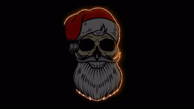 Parlayan neon çizgilerden Noel Baba kafatası animasyonu.