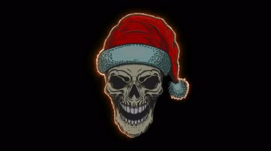 Parlayan neon çizgilerden Noel Baba kafatası animasyonu.