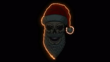 Parlayan neon çizgilerden Noel Baba kafatası animasyonu.