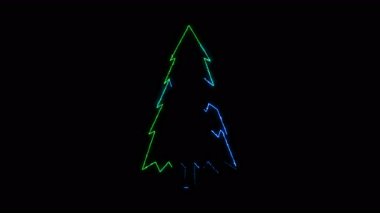 Parlayan neon çizgilerden yılbaşı çam ağacının animasyonu.