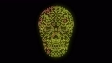 Parlayan neon hatlarından Meksika şekerli kafatasının animasyonu.