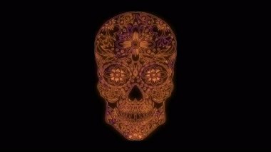 Parlayan neon hatlarından Meksika şekerli kafatasının animasyonu.