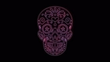 Parlayan neon hatlarından Meksika şekerli kafatasının animasyonu.