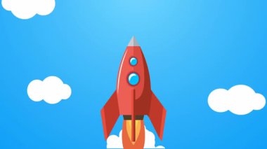 Derin uzayda roket fırlatmanın düz stil animasyonu.