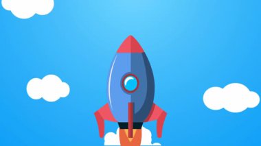 Derin uzayda roket fırlatmanın düz stil animasyonu.