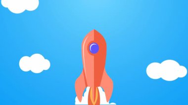 Derin uzayda roket fırlatmanın düz stil animasyonu.