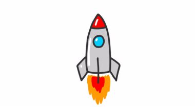 Derin uzayda roket fırlatmanın düz stil animasyonu.