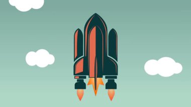 Derin uzayda roket fırlatmanın düz stil animasyonu.