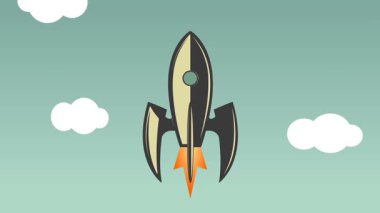 Derin uzayda roket fırlatmanın düz stil animasyonu.