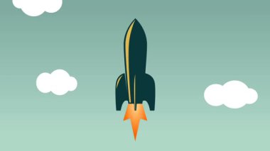 Derin uzayda roket fırlatmanın düz stil animasyonu.