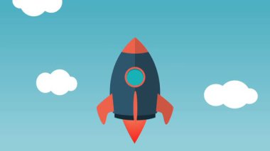 Derin uzayda roket fırlatmanın düz stil animasyonu.