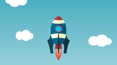 Derin uzayda roket fırlatmanın düz stil animasyonu.