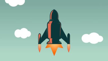 Derin uzayda roket fırlatmanın düz stil animasyonu.