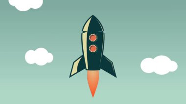 Derin uzayda roket fırlatmanın düz stil animasyonu.