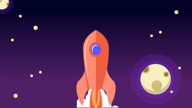 Derin uzayda roket fırlatmanın düz stil animasyonu.