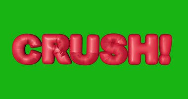 CRUSH kelimesinin soyut 3D animasyonu. Alfa kanalı ile canlandırma
