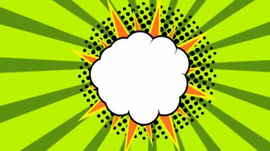 Popüler sanat arka plan animasyonu, HD. Yeşil arkaplanda çizgi roman tarzı bulut. 