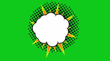 Popüler sanat arka plan animasyonu, HD. Yeşil arkaplanda çizgi roman tarzı bulut. 