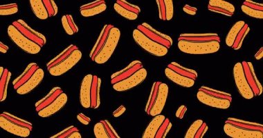Hot Dogs renkli bir arkaplanda sallanıyor. 
