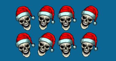 Noel Baba 'nın Kafatası renkli bir arka planda sallanıyor.. 