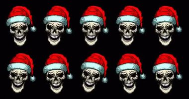 Noel Baba 'nın Kafatası renkli bir arka planda sallanıyor.. 