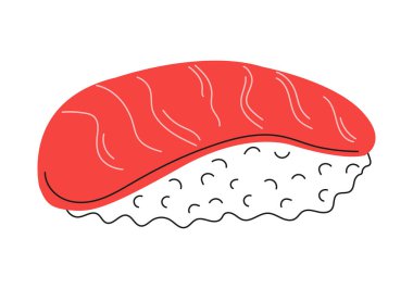 Somonlu Nigiri Suşi. Suşi rulo vektör düz Illustration. Japon mutfağı..