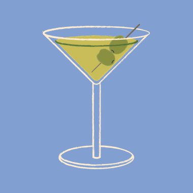 Düz Martini kokteyl vektörü çizimi. Klasik kokteyl..