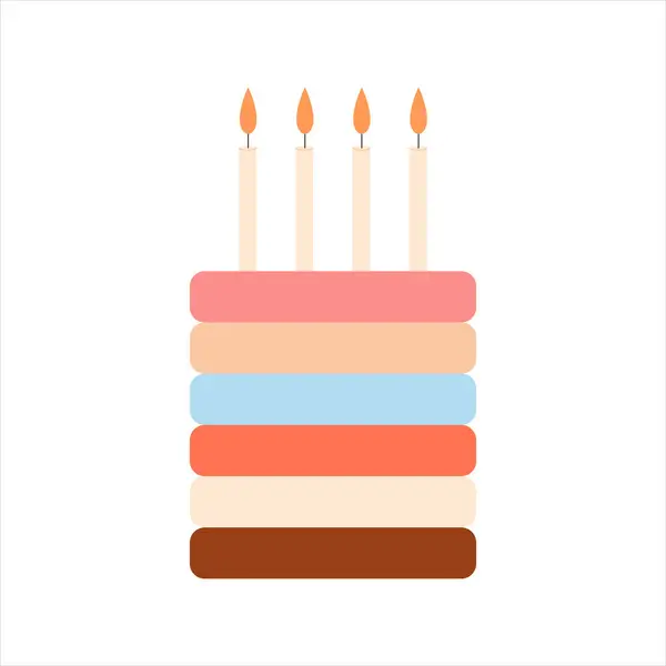 生日蛋糕矢量平面插图 色彩斑斓的甜点 — 图库矢量图片