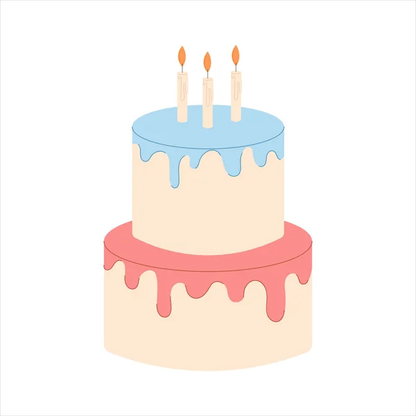 生日蛋糕矢量平面插图 色彩斑斓的甜点 — 图库矢量图片