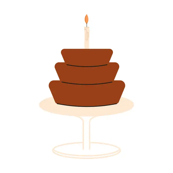 生日蛋糕矢量平面插图 巧克力蛋糕 — 图库矢量图片