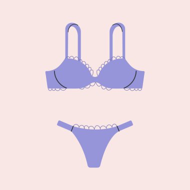 Kadın iç çamaşırları düz vektör çizimi. Moda kadın iç çamaşırı, külot ve sutyen..