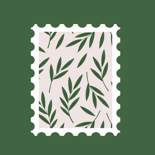 Поштова Марка Листям Векторна Плоска Ілюстрація Поштова Марка Поштова Марка — стоковий вектор