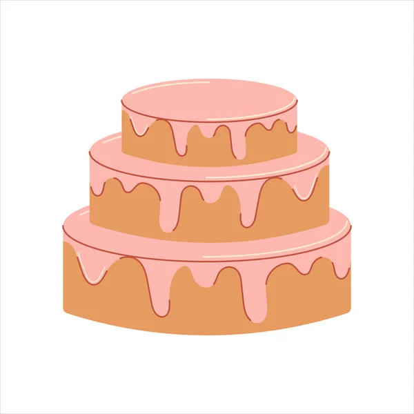 Verjaardagstaart Met Kaarsen Vector Platte Illustratie Kleurrijk Dessert — Stockvector