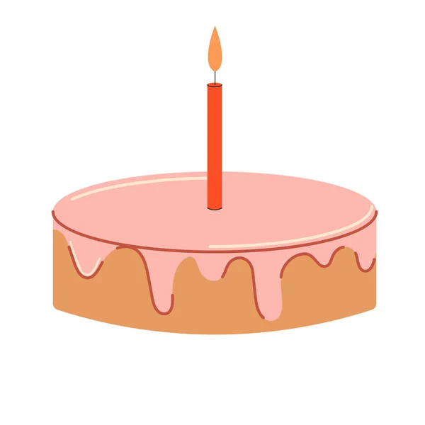 Födelsedag Tårta Med Ljus Vektor Platt Illustration Färgglad Efterrätt — Stock vektor